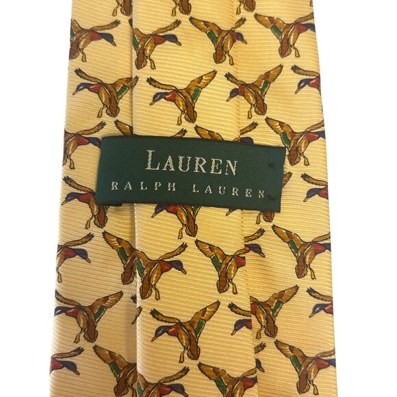 Lauren Ralph Lauren Men’s Tie – Mallard Duck Print, Yellow Silk, Made in USA, Ha - Picture 2 of 7
